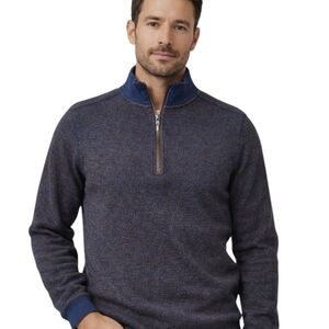 Robert Graham Textured Knit 1/4 Zip Mock Neck Sweater Blue Brown Size S